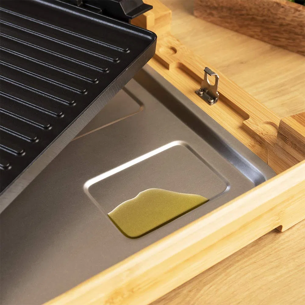 Cecotec elektrische Grill- und Kochplatte Tasty & Grill 2000 Bamboo, 2000 W, Bambusrahmen, einstellbarer Thermostat, gemischte Oberfläche, spülmaschinenfest
