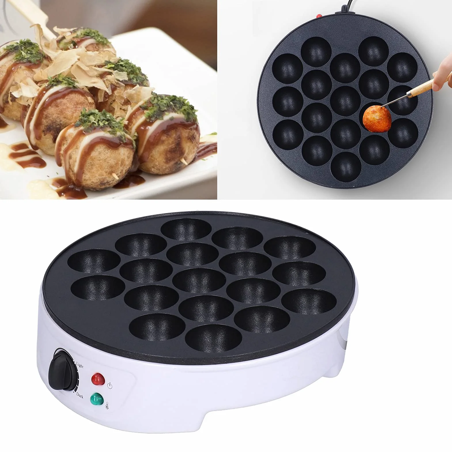 FLEXMAN 18 Loch Takoyaki Maker, 750 W Tragbare Elektrische Backform für Oktopusbällchen, Antihaft Frühstücksmaschine für die Zubereitung Japanischer Takoyaki Oktopusbällchen
