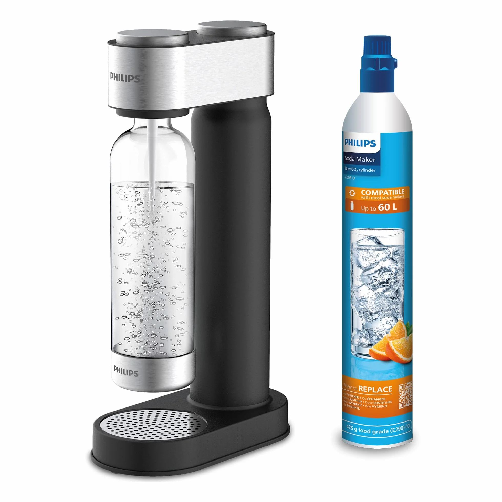 Philips Water ADD4902BK/10 GoZero Wassersprudler, plastik, 1 Liter, Schwarz