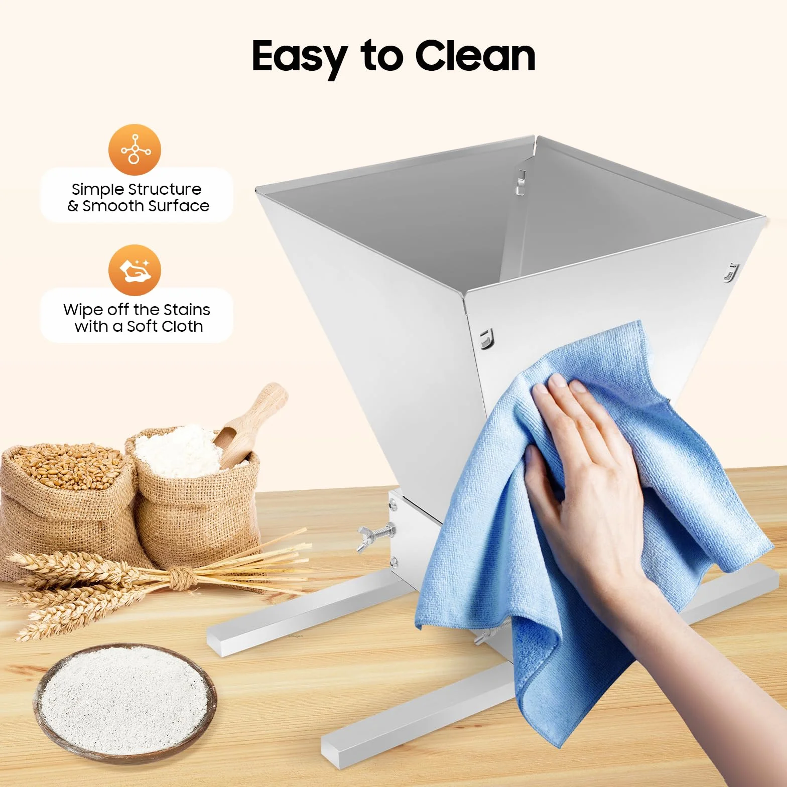 4L Manuelle Getreidemühle mit Verstellbaren Walzen (0-2,5mm) - Flockenquetsche & Schrotmühle für Hafer/Weizen, 2 Alu-Streben & Bohrmaschinenanschluss