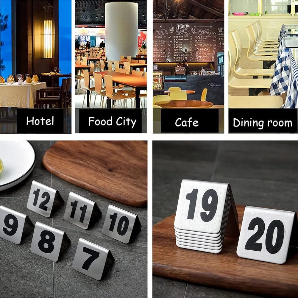 Edelstahl Tischnummern 1-50, Doppelseitige Tischschilder Hochzeit Sitzplan Tischkarten Nummer, Stapelbare Tischnummernkarten Schild für Empfänge, Bankette, Cafés, Restaurants, Hotel