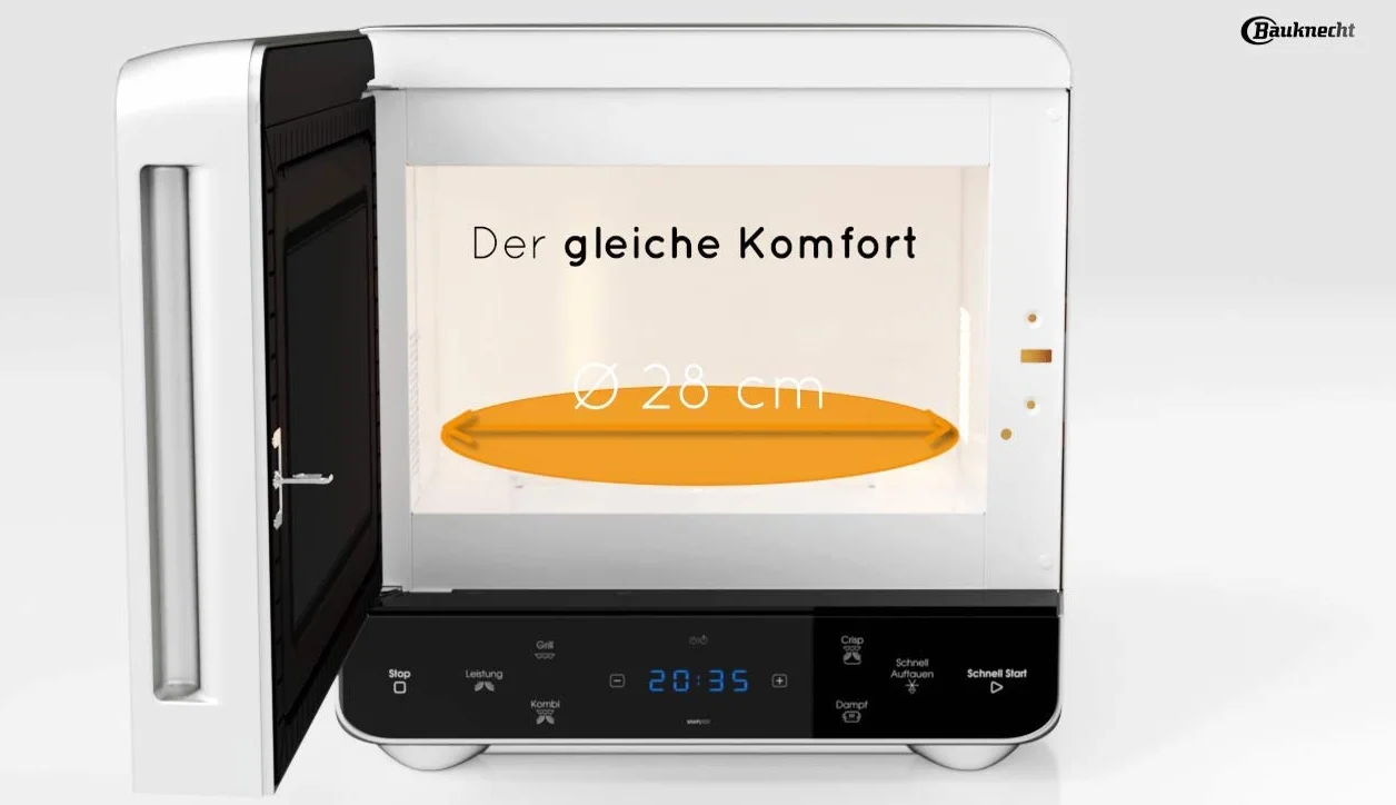 Bauknecht MW 39 WSL / Kombination Grill und Mikrowelle / Crisp Funktion / 700 W / 13 L Garraum / Super-Kompakt Design / Dampfgarfunktion / Schnellauftau-Funktion, Weiß/Silber