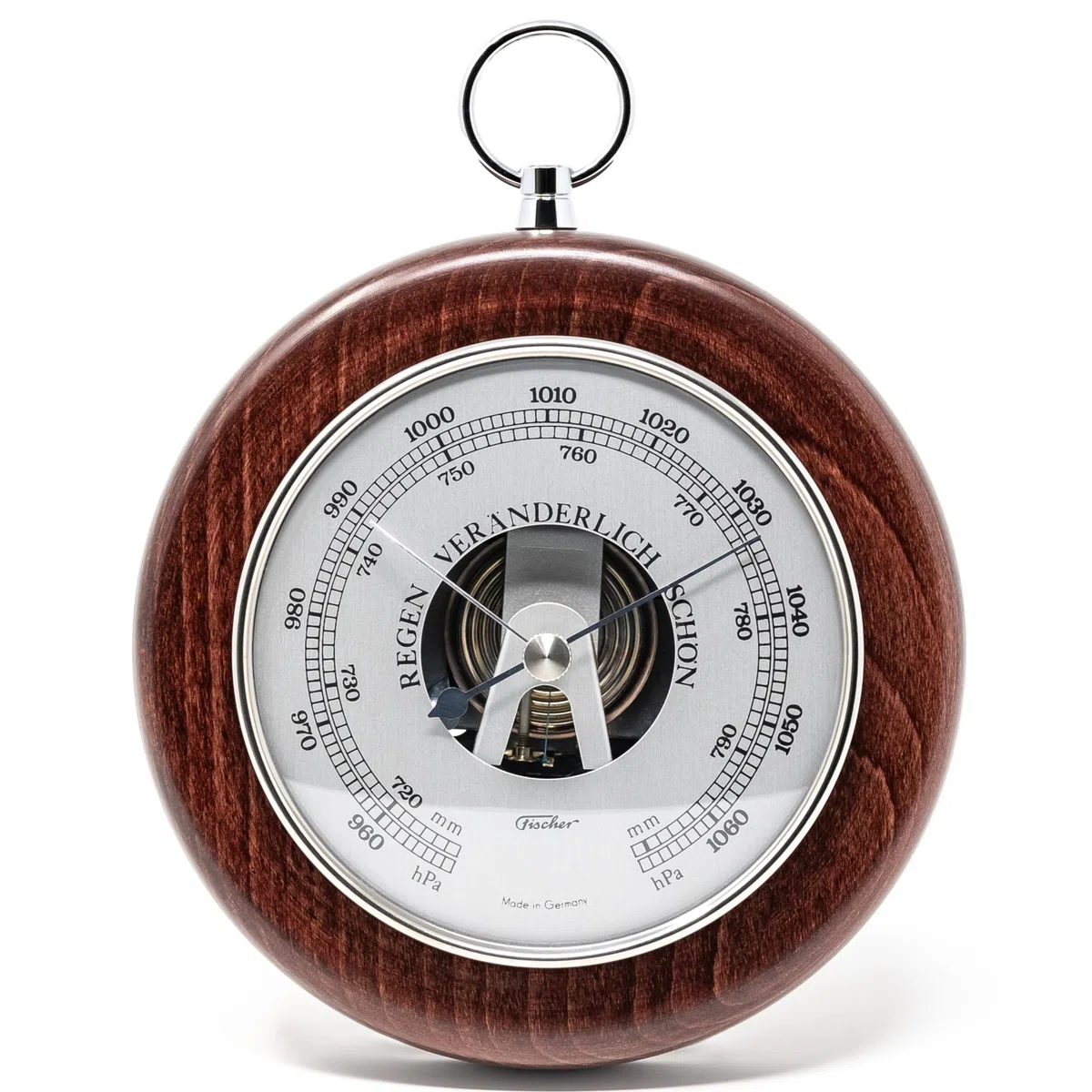 Fischer 1366RS-22 Barometer - 140 mm Druckmessgerät mit Echtholz-Gehäuse gebeizt mahagonifarben - Made in Germany