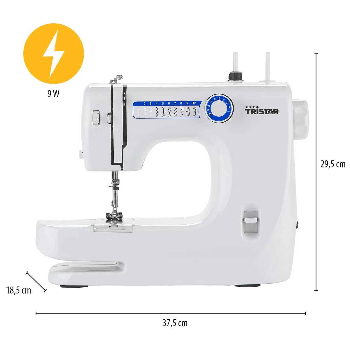 Tristar Nähmaschine, Einstiegsmodell für Anfänger, 10 Stichmuster, Freiarmfunktion, Doppelnadel, Einfaches Einfädeln, Leichtes Design, Nicht für dicke Stoffe, ab 12 Jahren, SM-6000