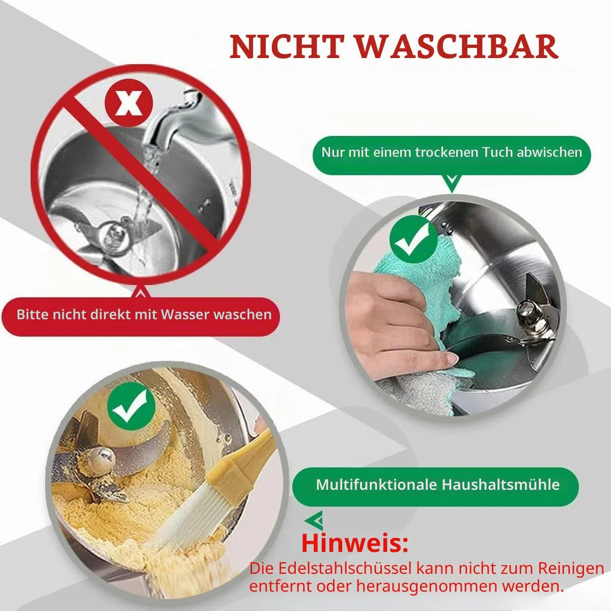 LEJIEYIN Elektrische Kräutermühle 550 g Hochgeschwindigkeits-Gewürzmühle aus Edelstahl Elektrische Mehlmühle Kräutermühle Superfeine Pulvermaschine für trockene Lebensmittel Grin