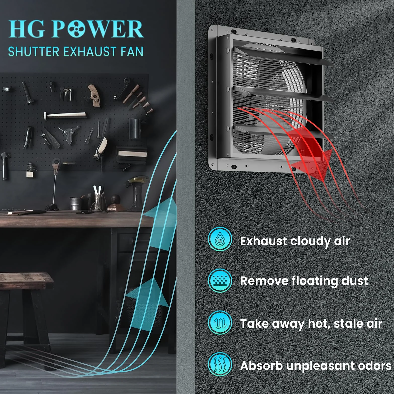 HG Power 250mm Abluftventilator Industrie Wandventilator 1100m³/h mit Maschensieb EU-Stecker Aluminium