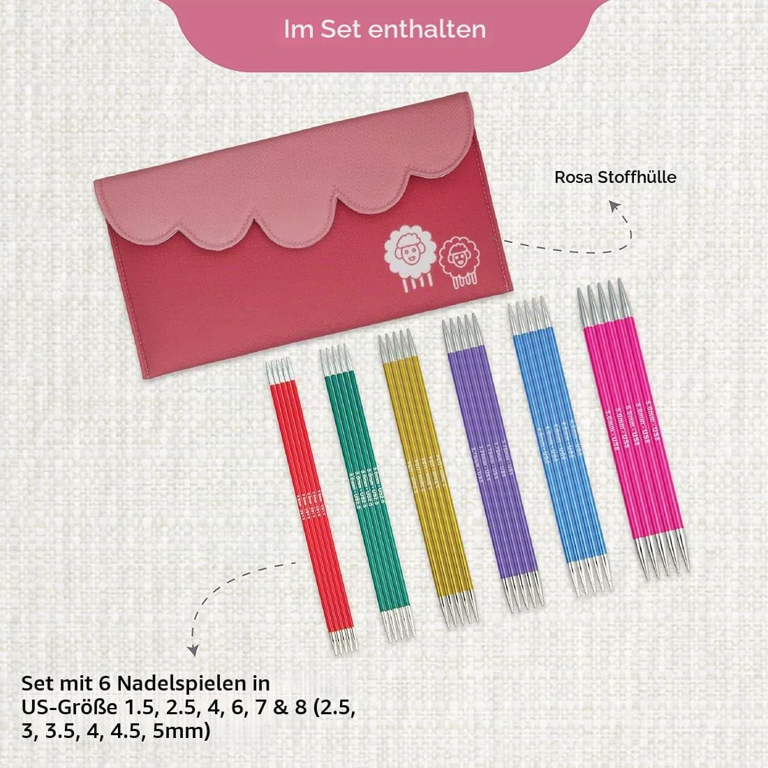 KnitPro Zing Starter Double Pointed Needle Set 8" (20cm) | 6 Größen (2,5 mm bis 5 mm)