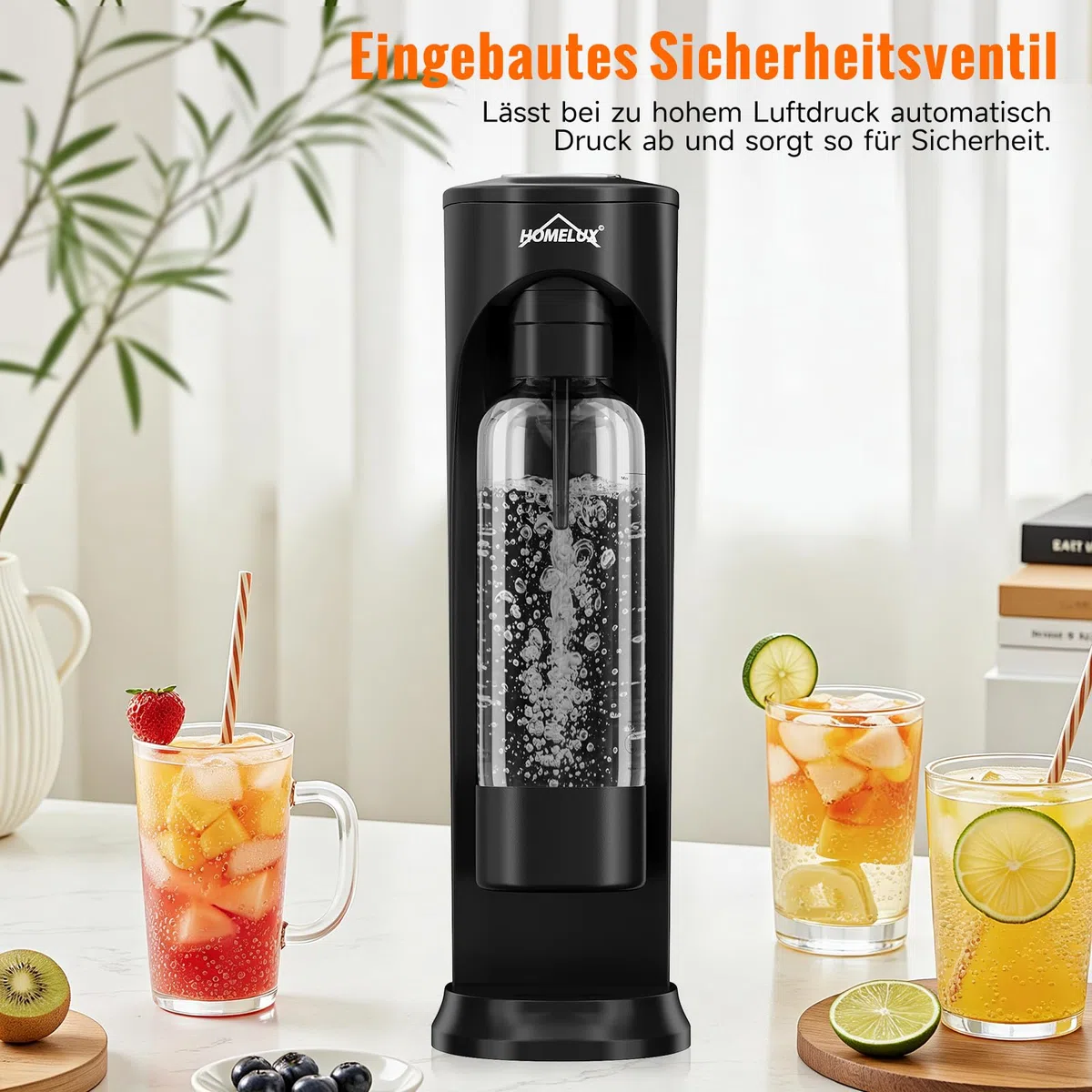 HOMELUX Wassersprudler,Sprudelwasser Maschine,Soda Maker,Wasser Sprudel GeräT,Water Carbonator (Schwarz-1)