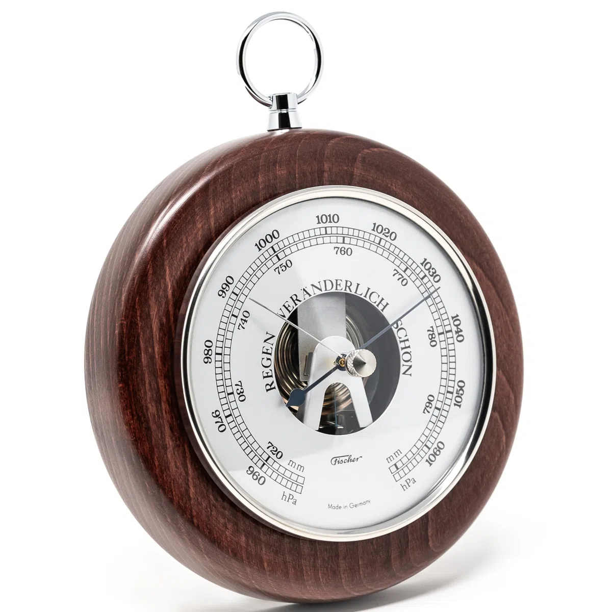 Fischer 1366RS-22 Barometer - 140 mm Druckmessgerät mit Echtholz-Gehäuse gebeizt mahagonifarben - Made in Germany