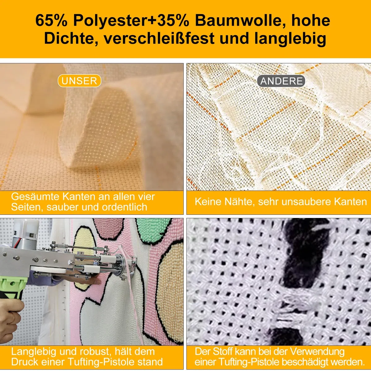 Tufting Cloth,Tufting Tuch mit Markierten Gelben Linien für Tufting,Professionelle Monk Cloth,Tufting Stoff für Tufting Guns für Handgefertigte Teppiche | Tapisserien 2.16M*2M
