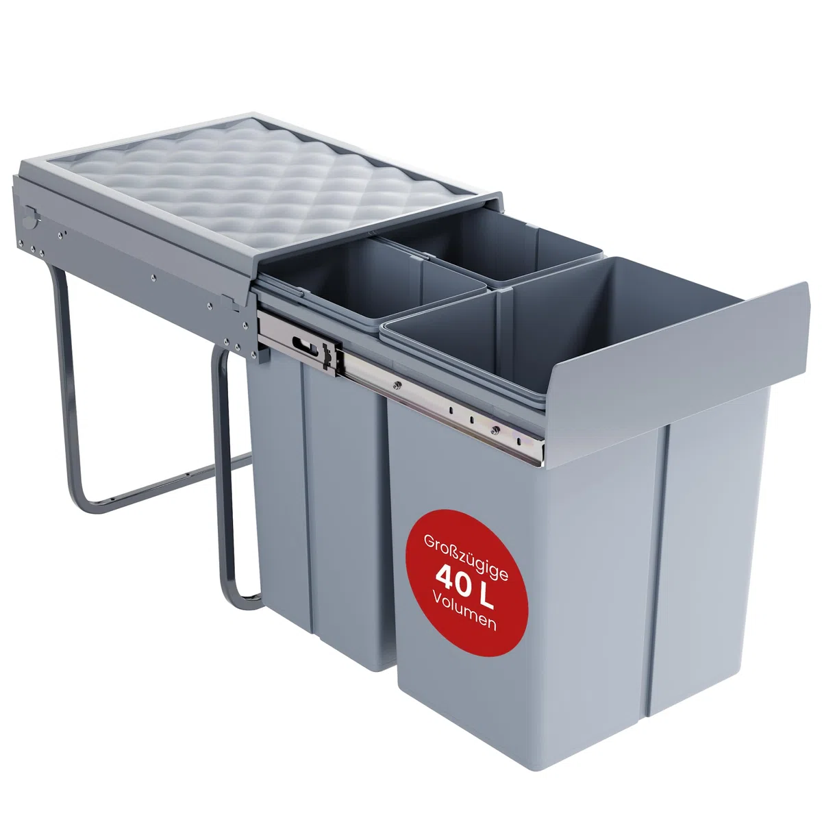 [en.casa] Einbaumülleimer Froland Mülleimer 3 Fächer Mülltrennsystem ausziehbar Abfalleimer Küche 2x10L+1x20L herausnehmbare Behälter 48 x 34 x 42 cm Küchenmülleimer Grau