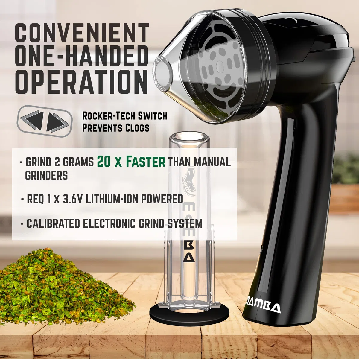 Mamba Grinder Schwarz 1g – Elektrische Gewürzmühle, USB-aufladbar, Mahlwerk aus Aluminiumlegierung, Gewürz Crusher, inklusive Zubehörset – Vor der Verwendung vollständig aufladen