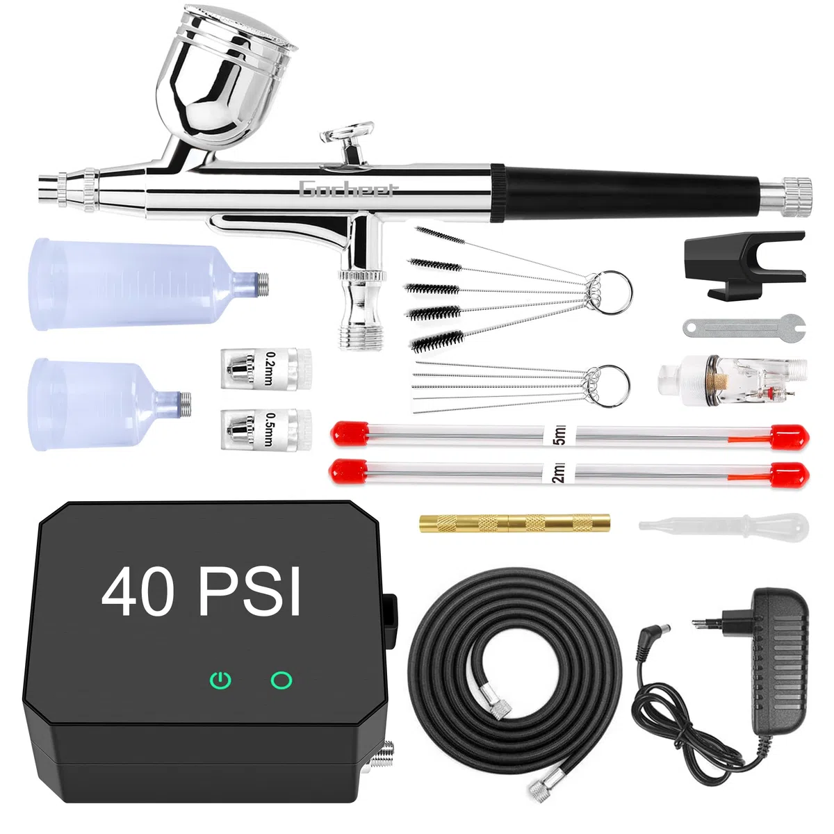 Gocheer 40 PSI Airbrush Set Mit Tragbarem Kompressor - Dual Action Multi-Funktion Für Kuchendekoration, Makeup, Kunsthandwerk, Nageldesign, Tattoo-Modellierung, Malerei
