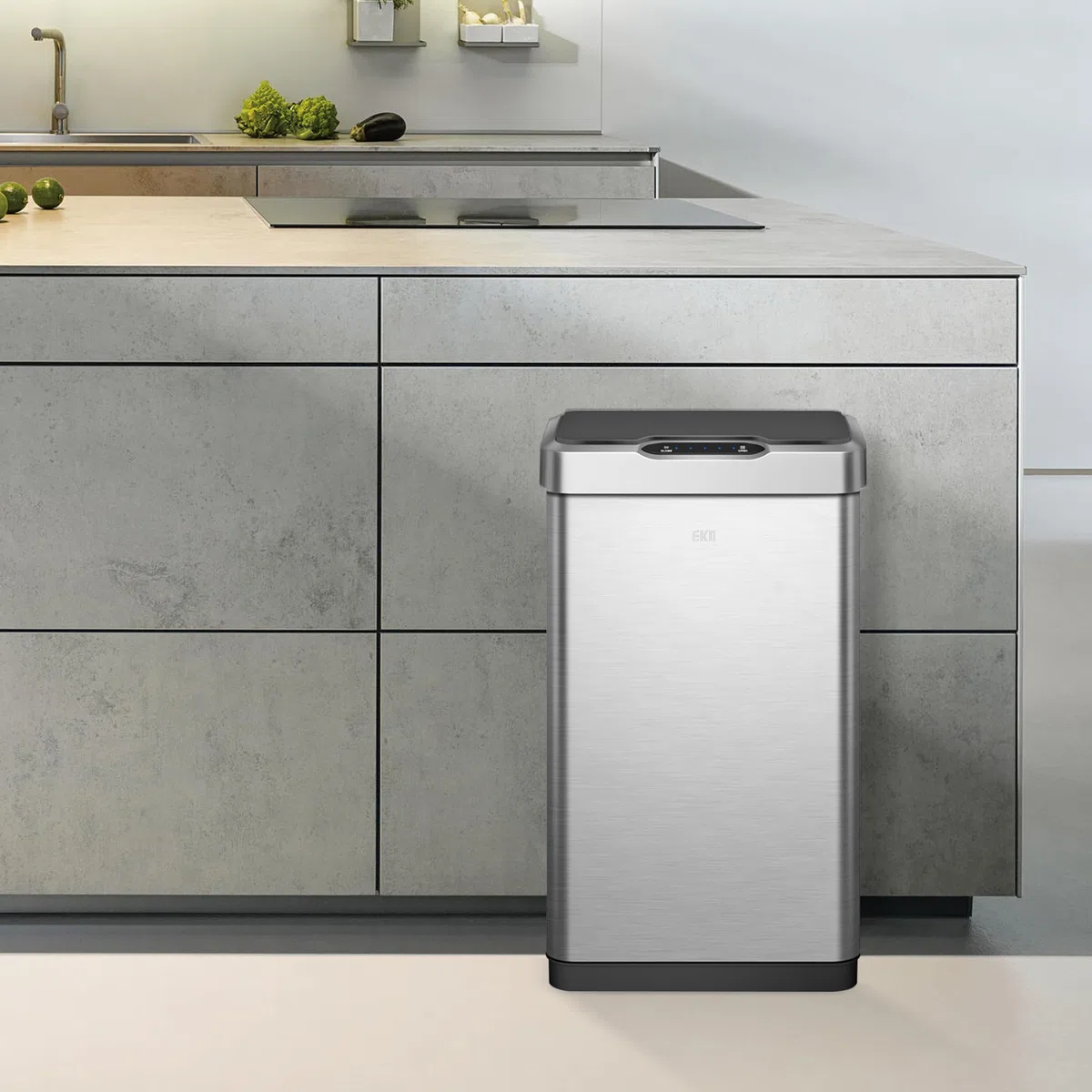 EKO Mirage-T 50L Mülleimer mit Sensor, Automatischer Abfalleimer für die Küche, Rechteckiger Bewegungssensor Mülleimer, Sanft Schließend mit Deckel, Fingerabdruckresistente, Gebürsteter Edelstahl