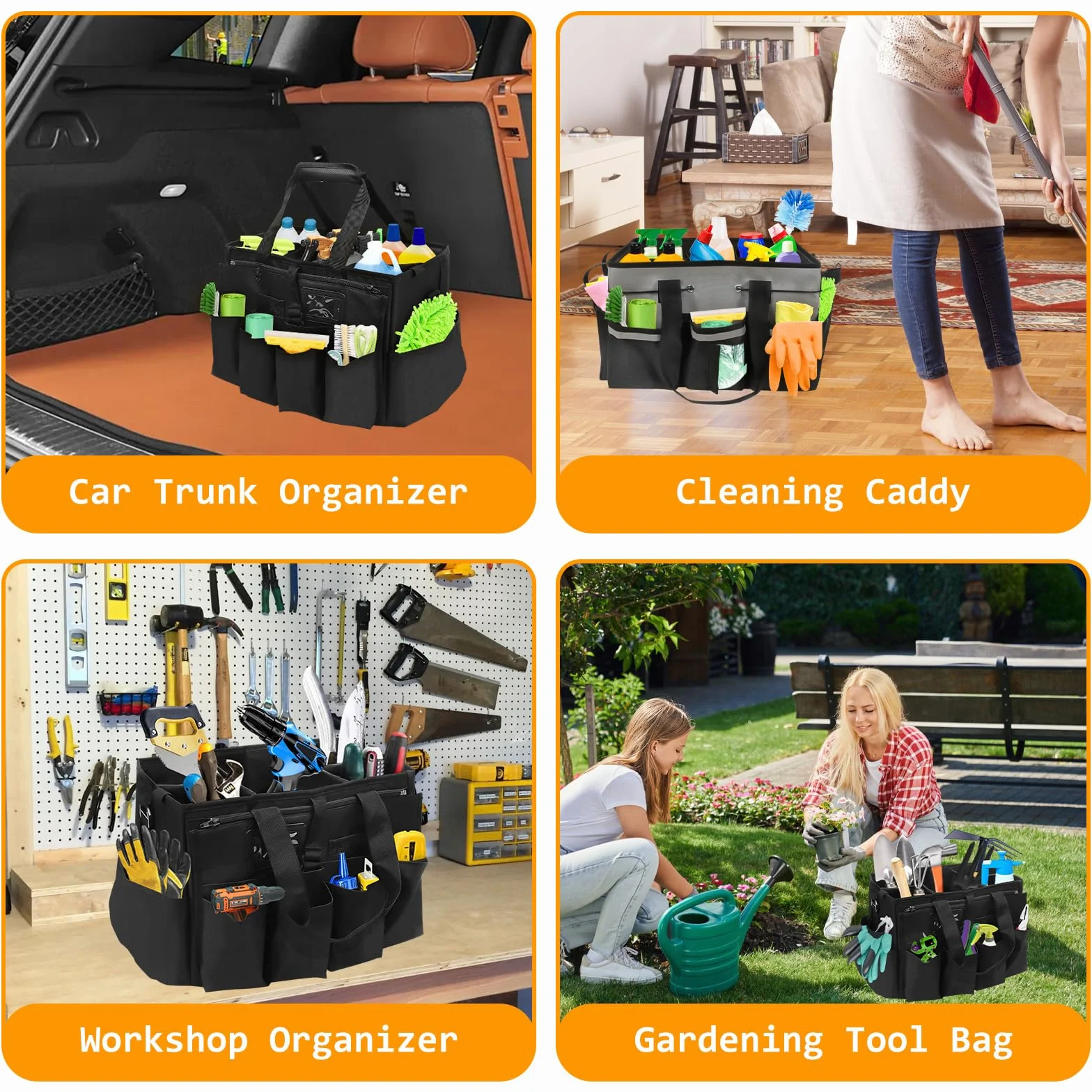 Putzmittel Organizer, 40x27x28cm Extra Großer Reinigungstasche, Putztasche Tragbare mit Griff und Verstellbarem Schultergurt, Reinigungs Aufbewahrungs Tasche Haushaltstasche für Zuhause Auto Garten