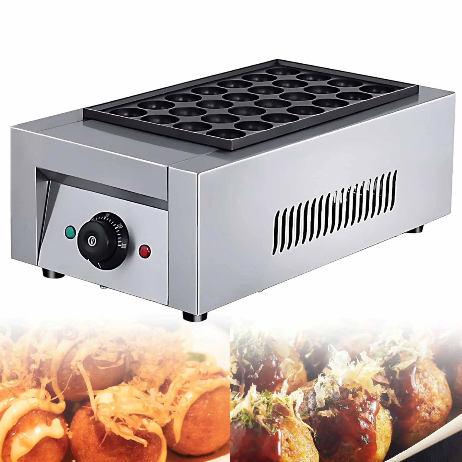 SHAHRYAR Gewerblicher Takoyaki-Maker,Hochwertiges, Verstärktes Edelstahlgehäuse,Lebensmittelechte Antihaftbeschichtung,Für Den Gewerblichen Und Privaten Gebrauch 28holes
