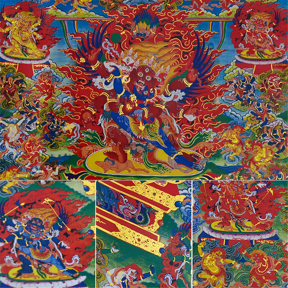 Tibetisches Thangka, Thangka-Malerei, buddhistischer Wandteppich, Zornige Gottheiten des Bardo Thodol (Tibetanisches Totenbuch), Malereikunst, buddhistischer Thangka-Brokat, Buddha-Wandteppich(Blue,Sm