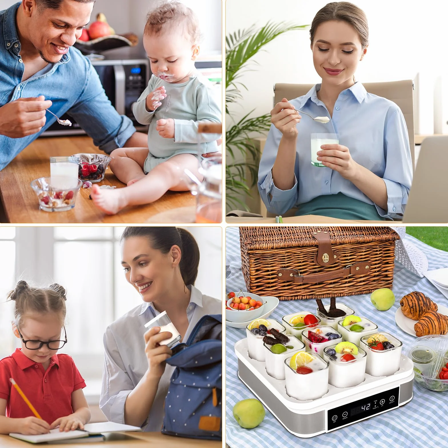 Joghurtbereiter, Griechischer Joghurtmaschine mit Temperatur- und Timer, Automatischer Digitaler Joghurt Maker mit 9 Gläsern, Perfekt für den Heim-Bio-Joghurt, Käse-/Natto-Zubereiter, BPA-frei, 40 W