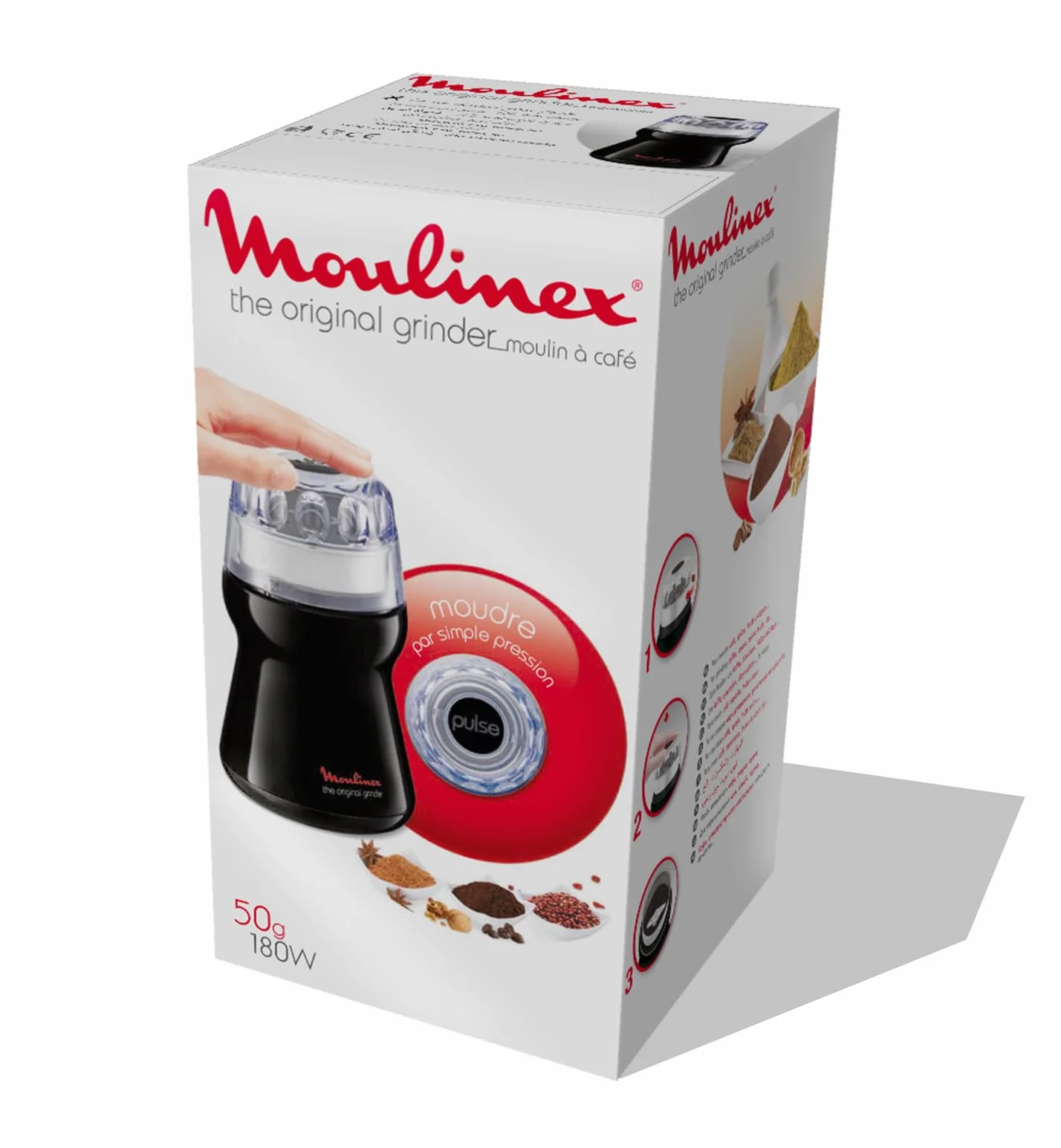 Moulinex ar110830 Universalmühle, für Kaffee/Gewürze/Nüsse, Schwarz, für alle Arten von Getreide, 180 W