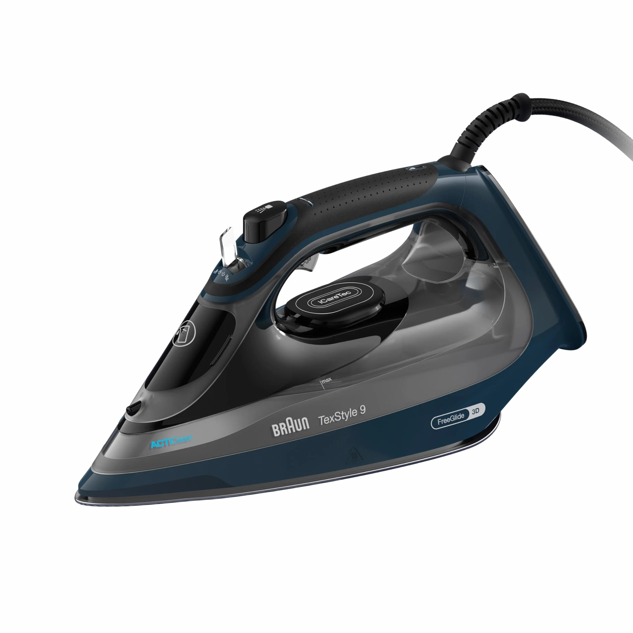 Braun TexStyle 9 SI9682 DB Dampfbügeleisen mit FreeGlide 3D Technologie, Vertikaldampf, Anti-Tropf-Funktion, Selbstreinigungsfunktion, 330 ml Einfüllöffnung, 260 g/min, 3200W, Dunkelblau