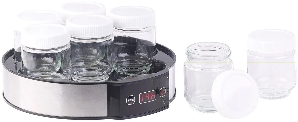 Rosenstein & Söhne Joghurt Zubereiter: Joghurt-Maker mit Zeitschaltuhr, 7 Portionsgläser je 190 ml, 20 Watt (Automat, Joghurtzubereitung, frei)