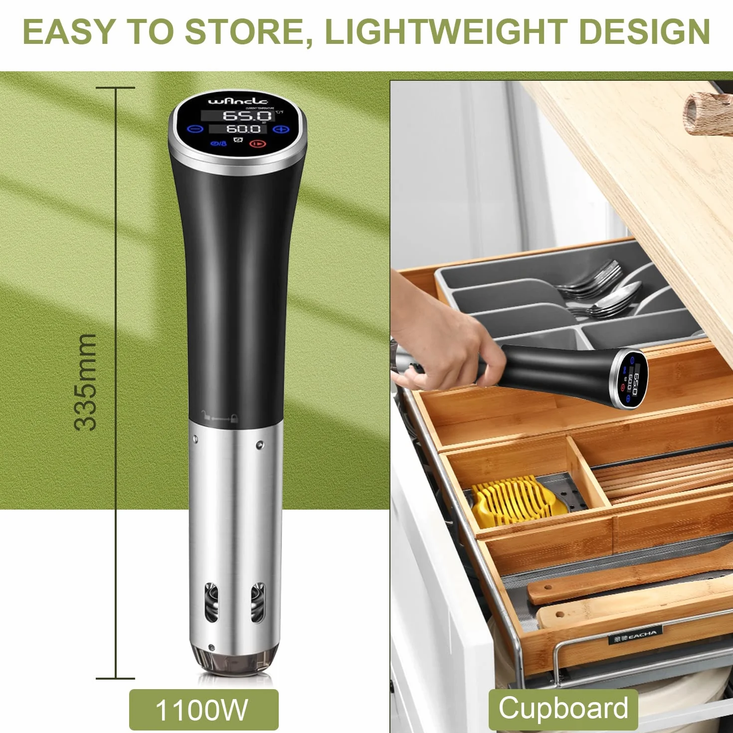 Sous Vide, Wancle Sous Vide Garer Stick 1100W IPX7 Wasserdicht Präzisionskochtopf Immersion Zirkulator Mit Reservierungsfunktion, einfach zu speichern