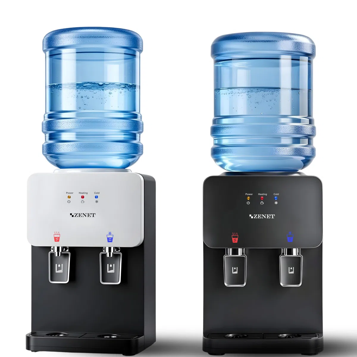 ZENET Wasserspender, Elektrischer Heiß- & Kaltwasserspender (Schwarz/Weiß) | Wasserkühler für Zuhause, Küchen und Büro, Klein Tisch-Wasserautomat mit Kühlung, Ohne Wasseranschluss, 19-20L Gallonen