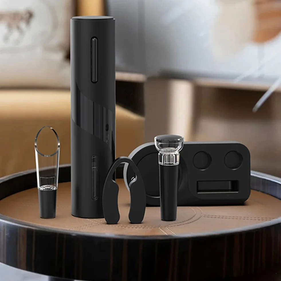 Elektrischer Korkenzieher Wein, Geschenkbox 6-in-1 Elektrischer Weinflaschenöffner mit Folienschneider, Vakuumstopfen und Weinausgieer, USB Wiederaufladbare Batterie
