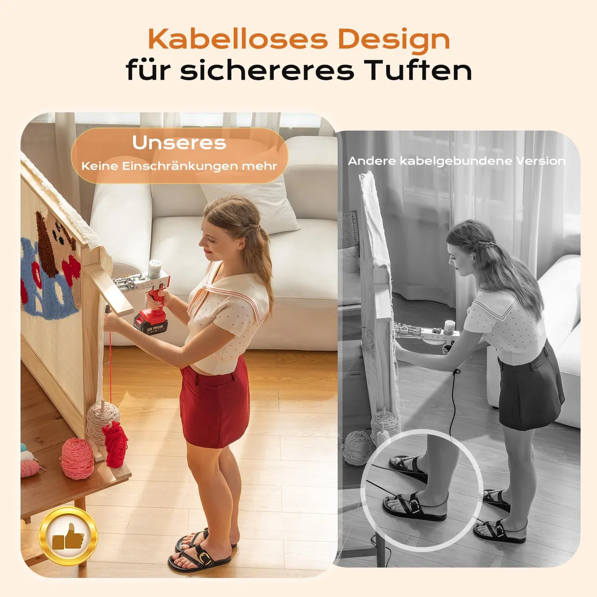BESGEER Akku-Teppich-Tufting-Pistole mit Teppichschneide-Set, Tufting Gun Starter Kit inkl. 2 Stück 4,0Ah Batterien, 2-in-1-Tufting Kit Complete für Schnitt- und Schlingflor