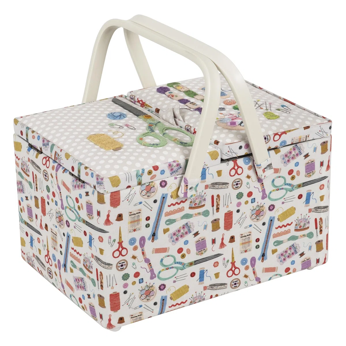 Hobby Gift Große Aufbewahrungsbox zum Nähen und Basteln mit Doppeldeckel, appliziert, bestickt, Haby Notions