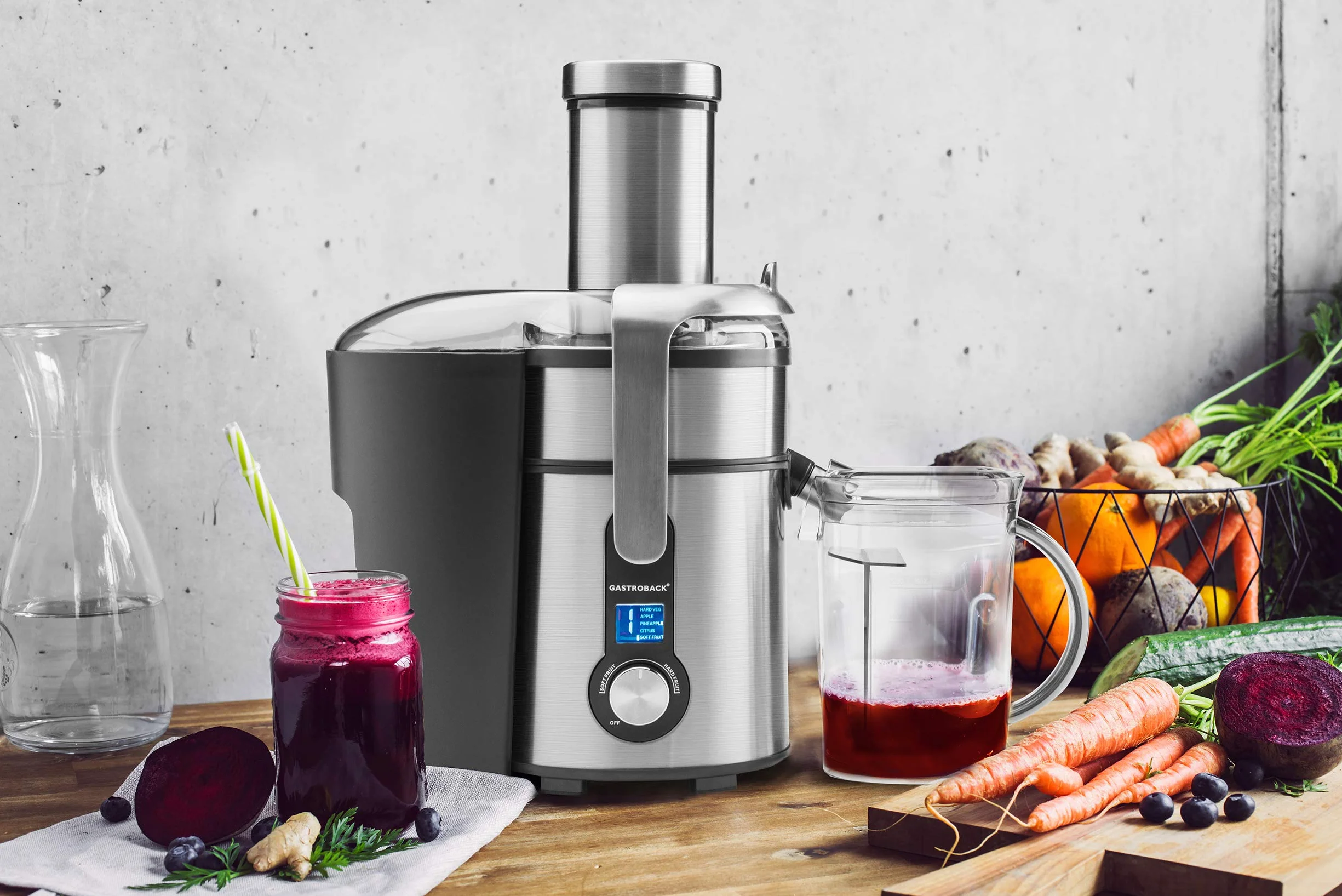 Gastroback Entsafter 40151 Design Multi Juicer Digital, 1300 Watt Profi-Motor, XXL - Einfüllschacht (Ø 84 mm), 5 Geschwindigkeitsstufen