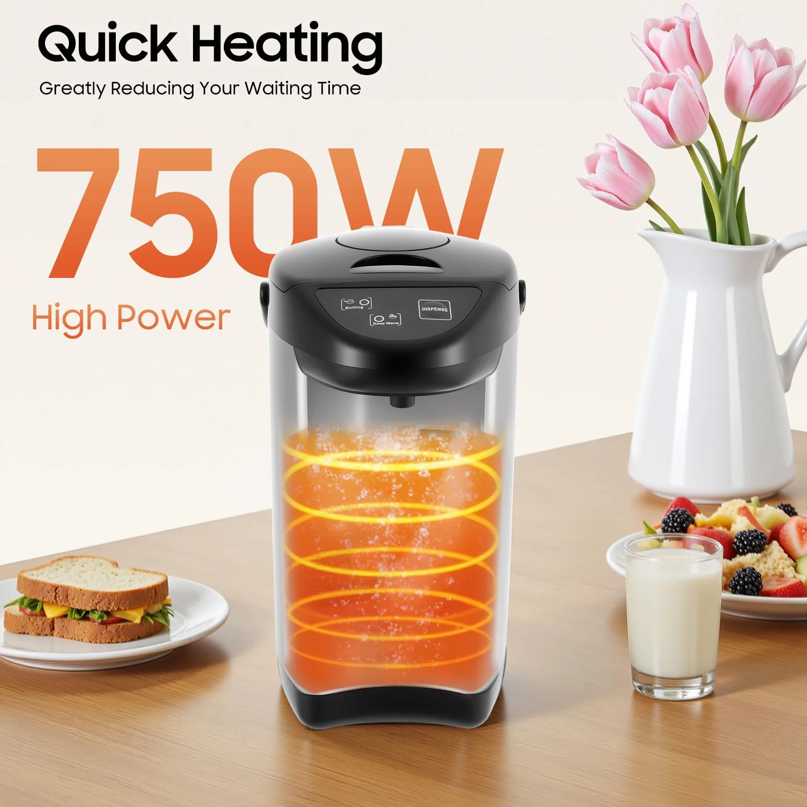 4L Heißwasserspender 750W Elektrischer Wasserkocher Edelstahl Thermopot-ähnlicher Heißgetränkeautomat Glühweinkocher drei Ausgabemethoden für Haus, Schule, Büro, Hotel (Schwarz)