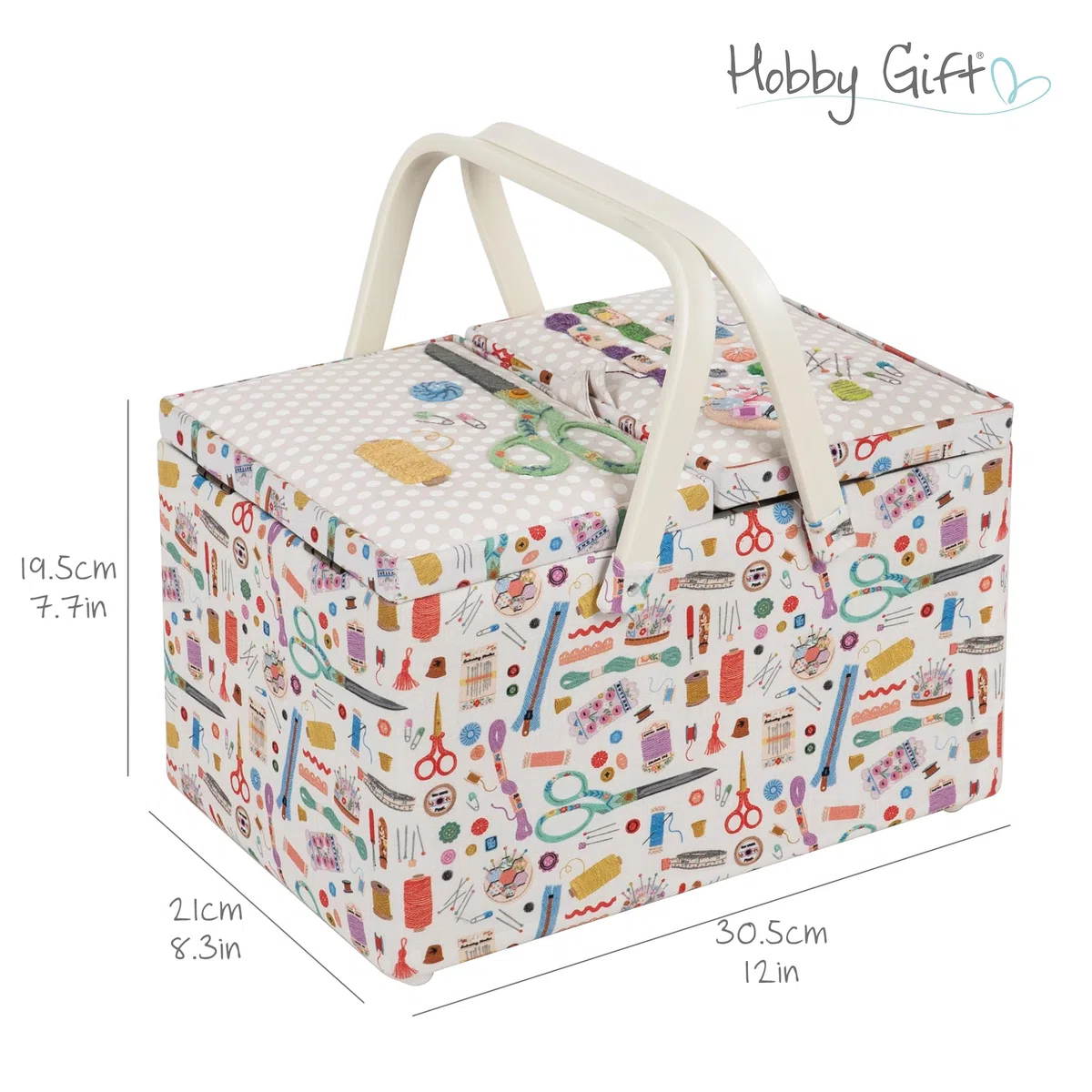 Hobby Gift Große Aufbewahrungsbox zum Nähen und Basteln mit Doppeldeckel, appliziert, bestickt, Haby Notions