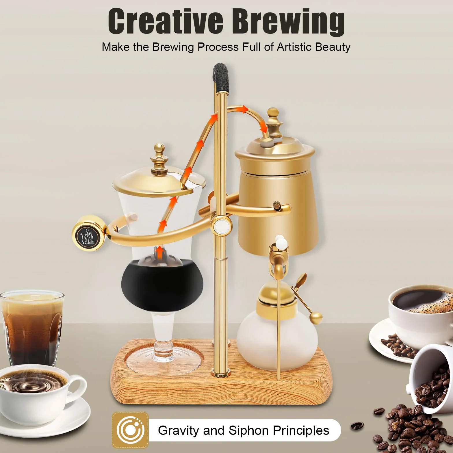 Futchoy Kaffeemaschine Syphon kaffeebereiter aus Edelstahl - Coffee Technia Royal Belgische Kaffeemaschine Vakuum-Kaffeebereiter Tischglas Siphon Topf Siphon (Gold)