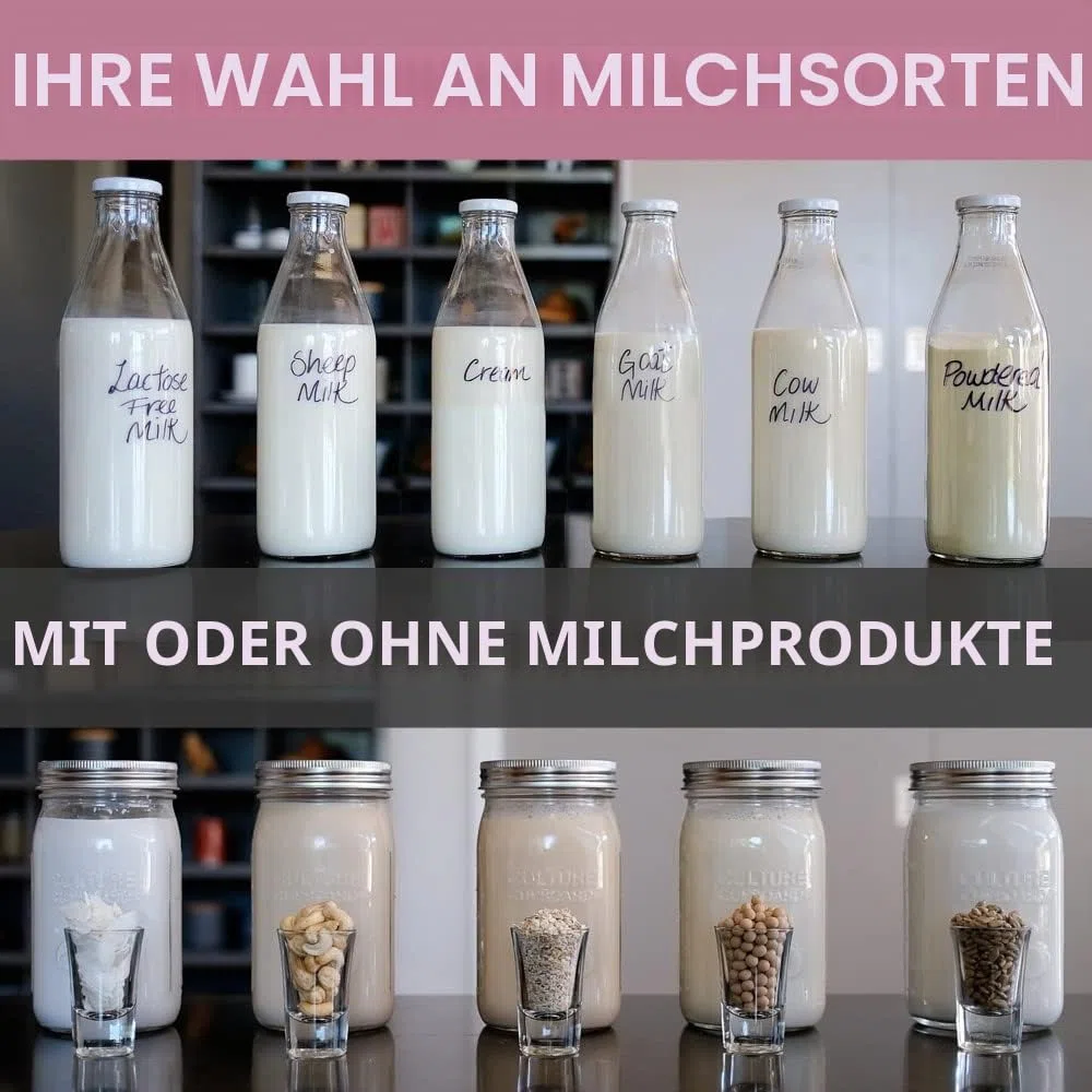 Joghurtbereiter aus Edelstahl mit 1 Quart Glas und komplettem Rezeptbuch für 12+ einfache hausgemachte milchfreie und Milchjoghurts