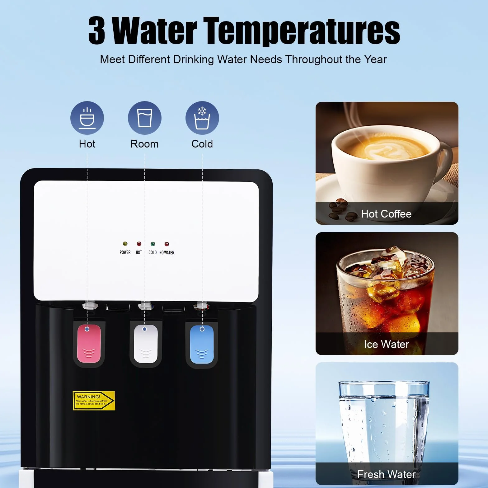 500W Stehender Wasserspender Bodenstehender Wasserspender Kalt Heiß Doppelfunktion Elektrisch Heißwasserspender DREI Temperaturoptionen mit Indikator für Büro, Häuser, Küchen
