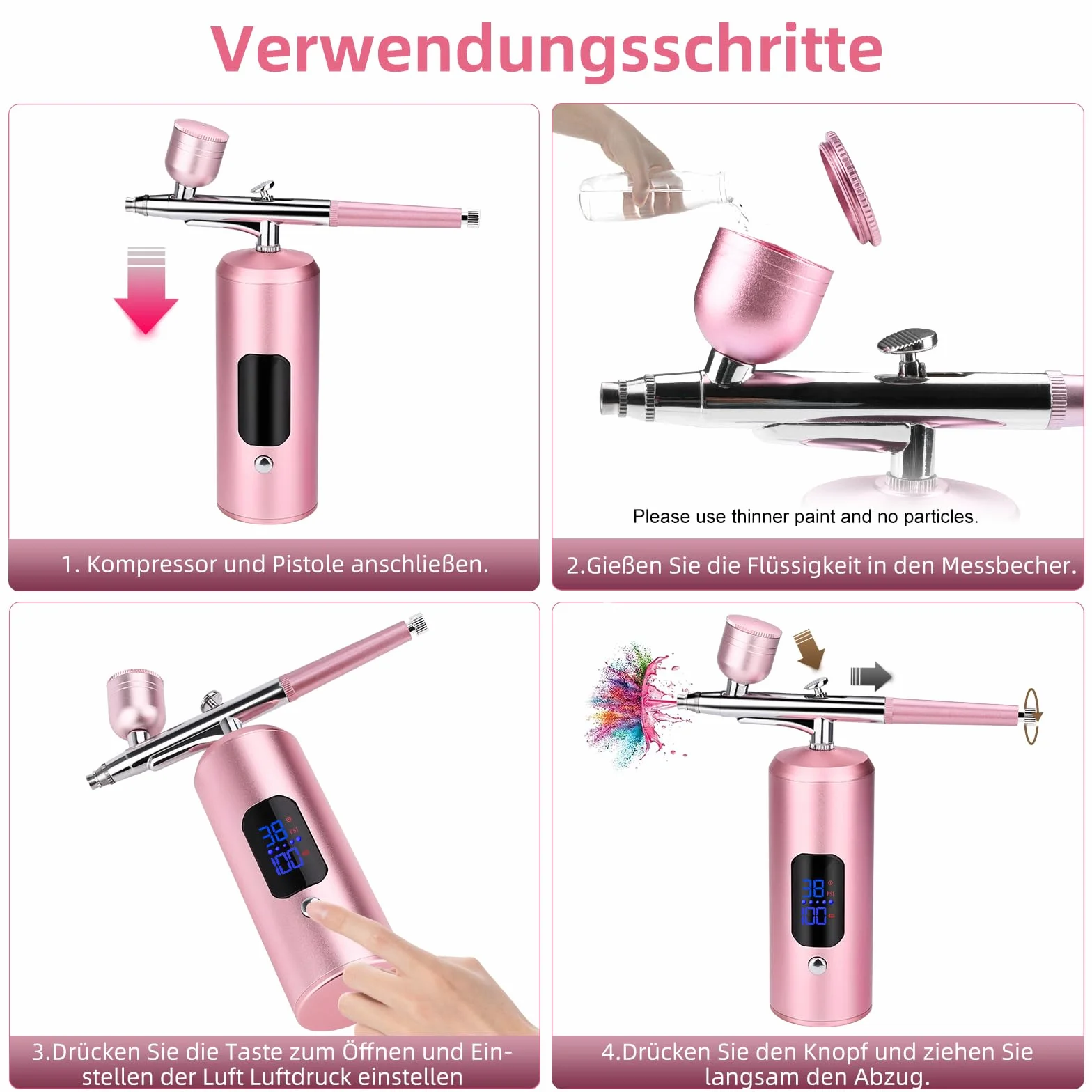 Daakro Airbrush Set, Spritzpistole mit Kompressor 38PSI Kabelloses Airbrush-Kit，Mini wiederaufladbare kosmetische Airbrush，Kuchendekoration, Nagelkunst, Tattoos, und Gesichtsbemalung
