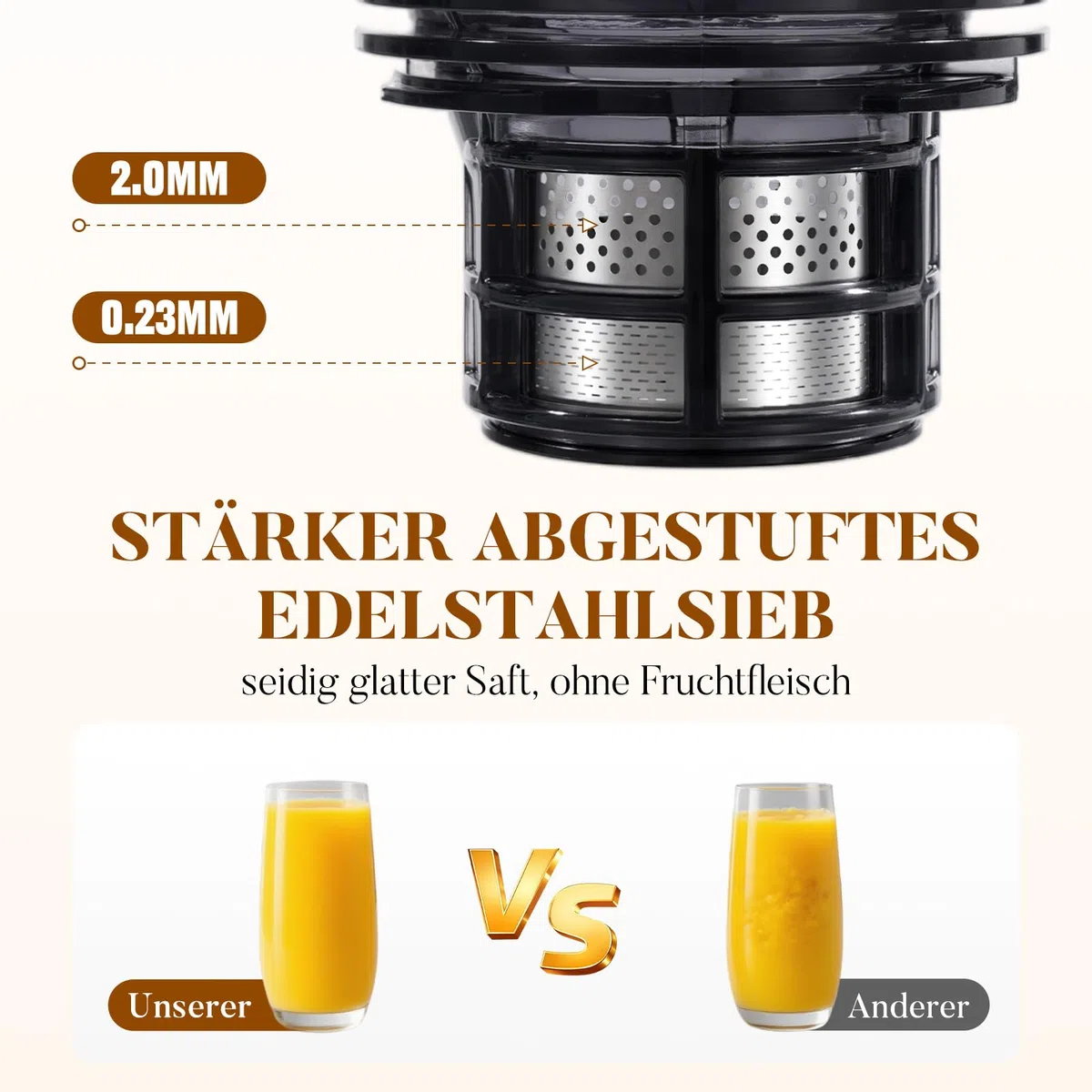 Entsafter Slow Juicer, große Öffnung von 130 mm, 1,9 L Fassungsvermögen, 250 W, Vorwärts/Rückwärtslauf, hoher Ertrag, leicht zu reinigen mit Bürste, schwarz matt