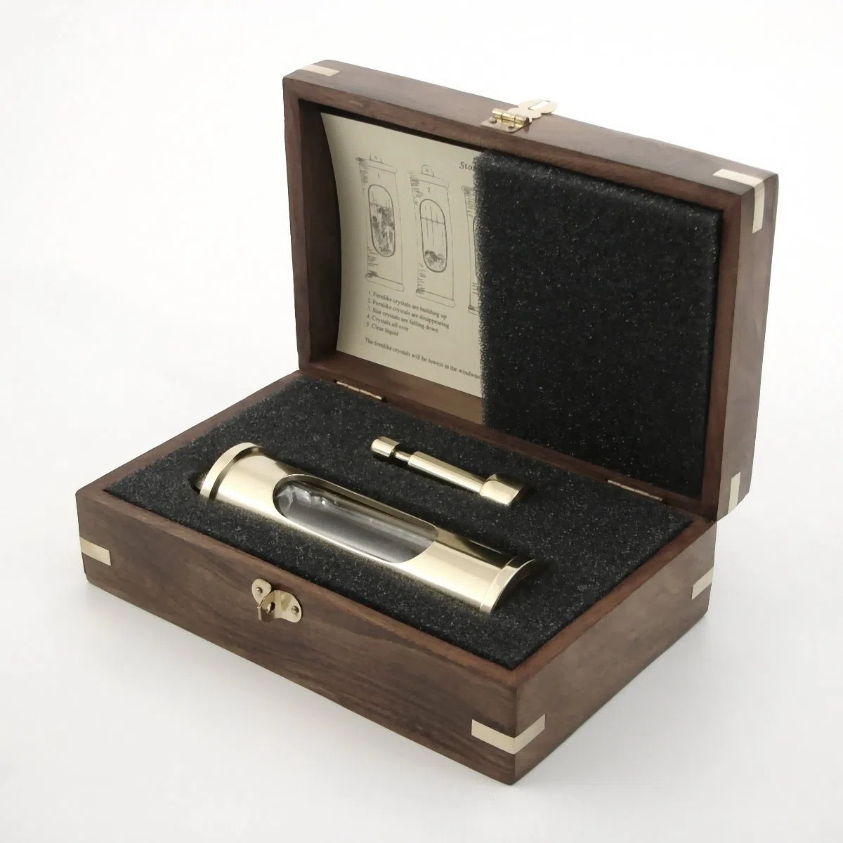 Sturmglas Barometer SET, E.S. Soerensen, Edelstahl poliert, mit Sturmglas, Wandhalterung, Holzbox