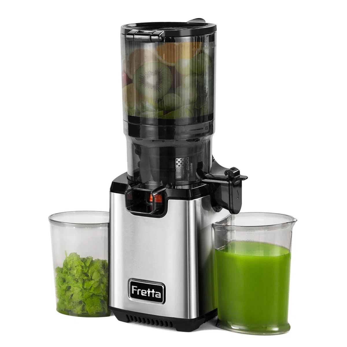 Fretta Entsafter Slow Juicer Edelstahl Entsafter Gemüse und Obst Testsieger | 135MM Öffnung & 1,8L Juicer Machine mit Umkehrfunktion, Einfache Installation, Leicht zu Reinigen, 100% BPA Frei, 250W