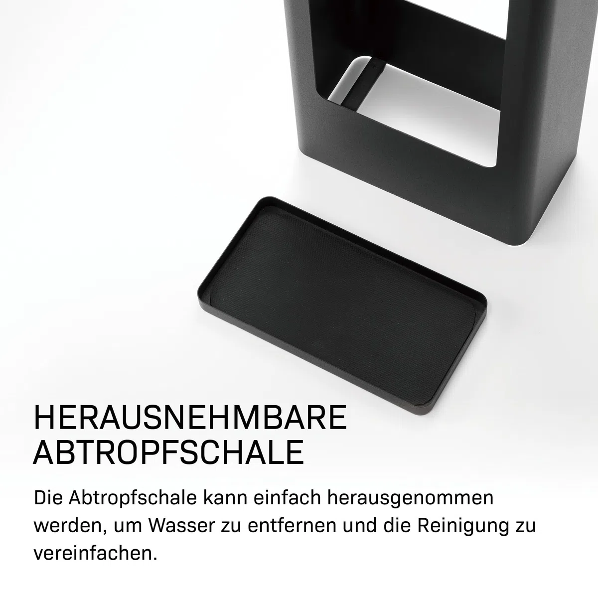 YAMAZAKI Tower Schmaler Schirmständer aus Stahl - bis zu 8 Schirme, mit Abtropfschale/Silikonmatte - 12 x 22 x 50 cm, Japanisches Design, schwarz