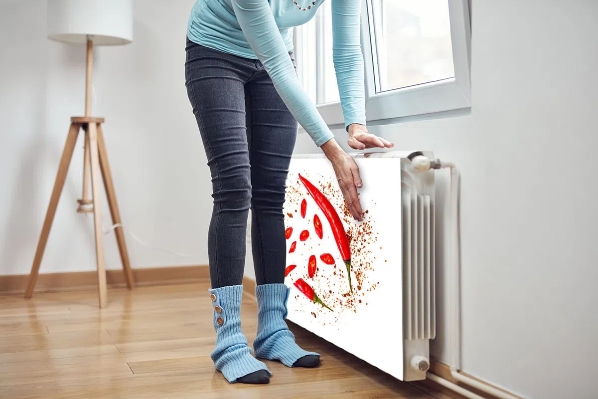 Magnet Heizkörperverkleidung Heizkörperabdeckung Rot Chili 80x60 cm Heizung Abdeckung Verkleidung Magnetische Abdeckmatte Kühlschrank aus Einem Flexiblen Magneten Digitaler Aufdruck