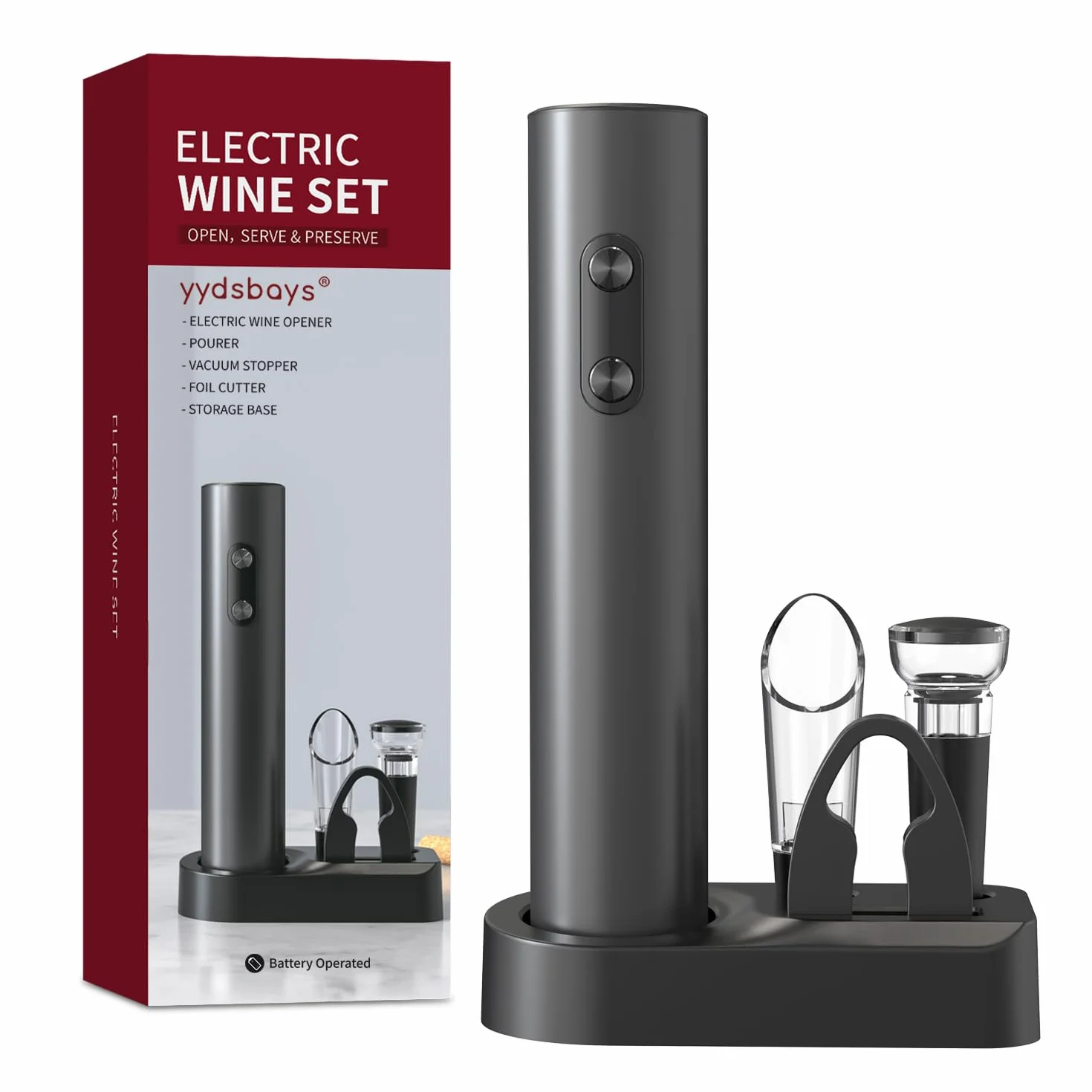 Korkenzieher Wein Weinöffner Elektrisch Automatischer Flaschenöffner Professionell für Weinliebhaber Geschenk (Schwarz, Basis-Set, Batteriebetrieben)