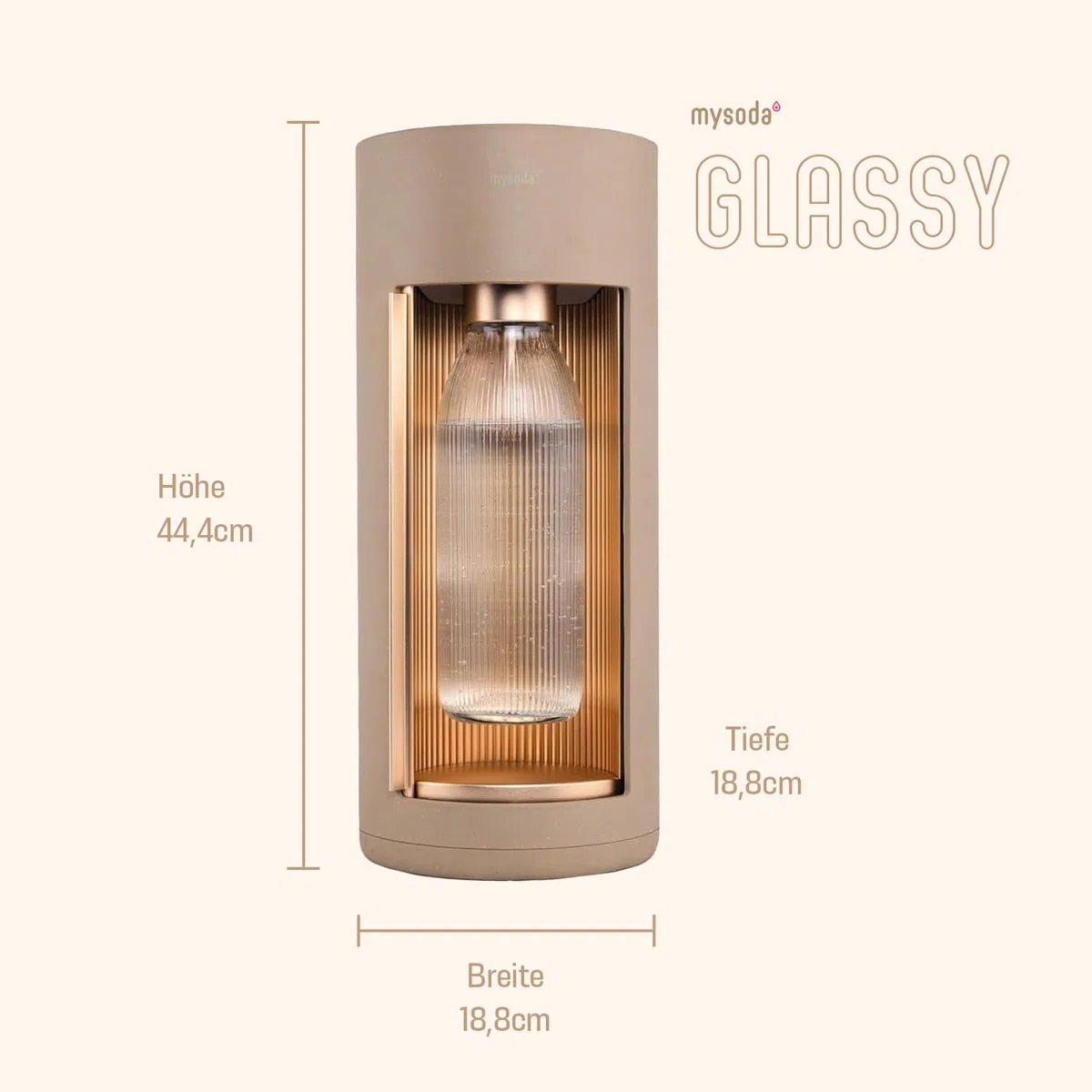 Mysoda: Glassy Wassersprudler aus Holzkomposit mit CO2-Zylinder und 1L Glasflasche & BPA-Frei 1L Plastikflasche - Latte