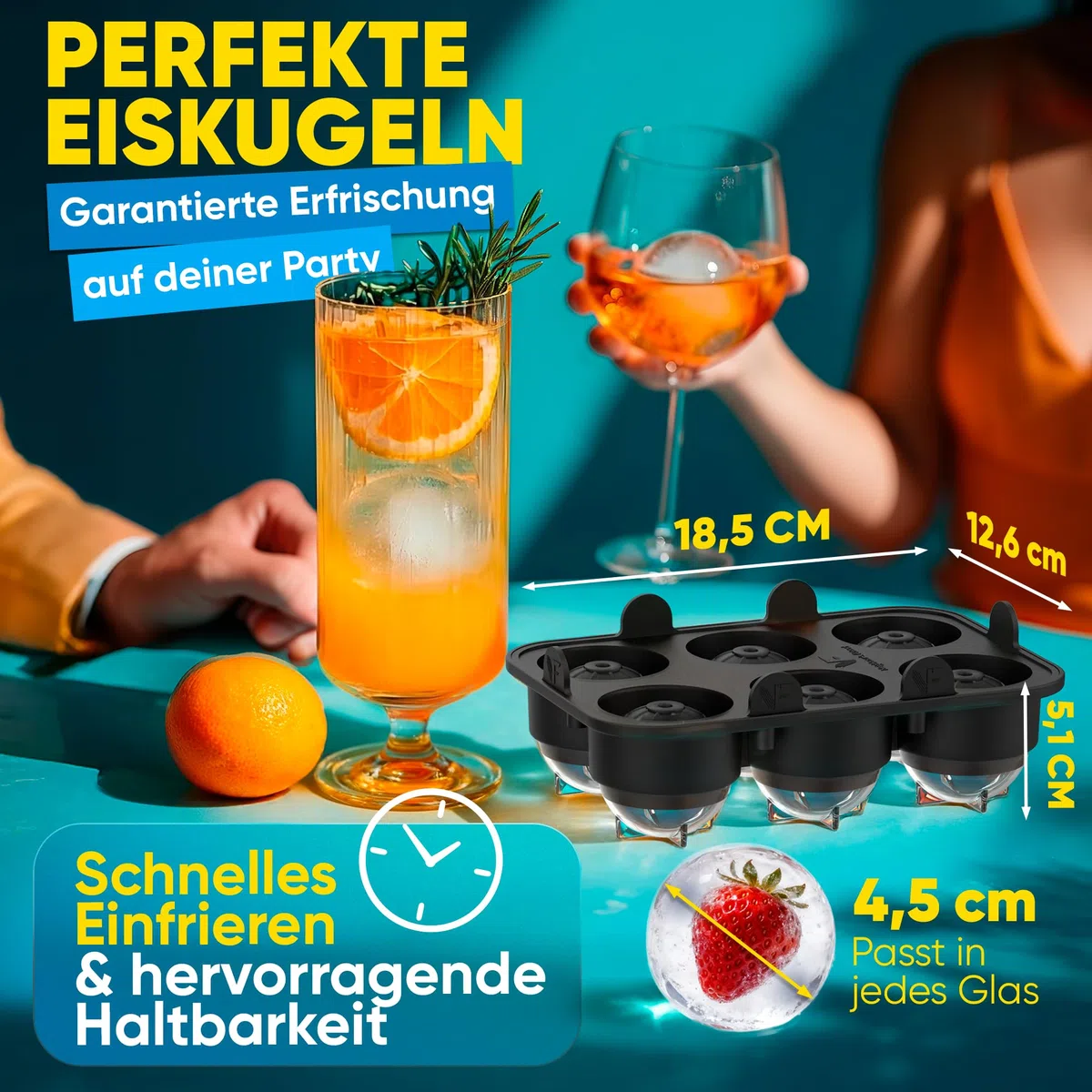 Neighbour's Friend Patentierte Eiskugelform 2er Pack Platinum - Große Eiswürfelform rund Platinsilikon für Cocktails, Gin & Getränke - 12x Eiswürfel rund spülmaschinengeeignet - XXL Eiswürfel