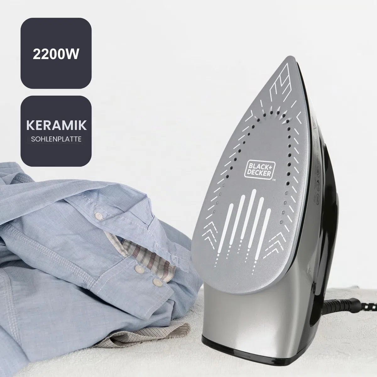 BLACK+DECKER Dampfgenerator BXSS2200E – 2200 Watt – 1,4 l Fassungsvermögen – Keramiksohle