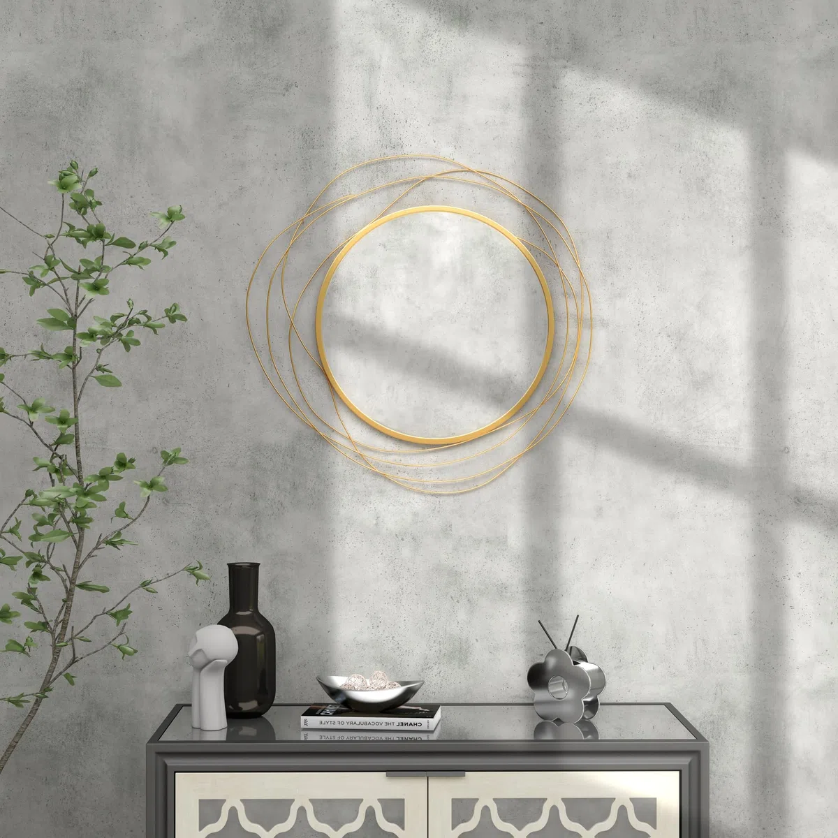 HOMCOM Wandspiegel, Ø65 cm Wandschmuck mit Spiegel, Metallrahmen, Flurspiegel, Wandkunstwerk für Wohnzimmer, Schlafzimmer, Gold
