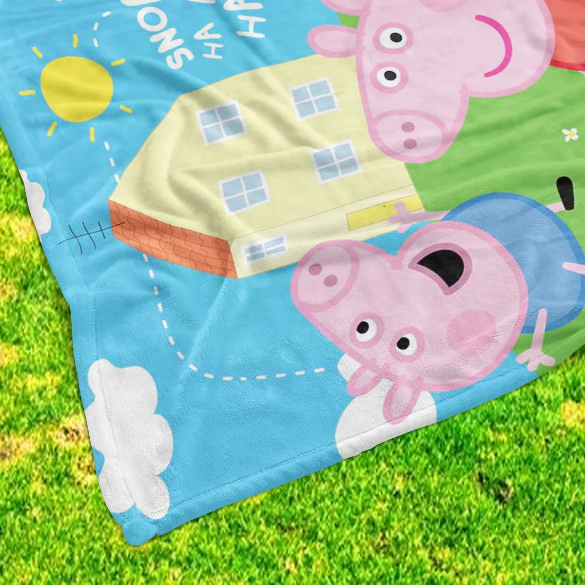 BERONAGE Große Peppa Wutz Pig Wohndecke I'm Peppa 150 x 200 cm super weiche Fleecedecke Kuscheldecke Sofadecke George Grampy Rabbit Mama Papa Mümmel Sunny Cartoon Piggie Emergency Pass zur Bettwäsche