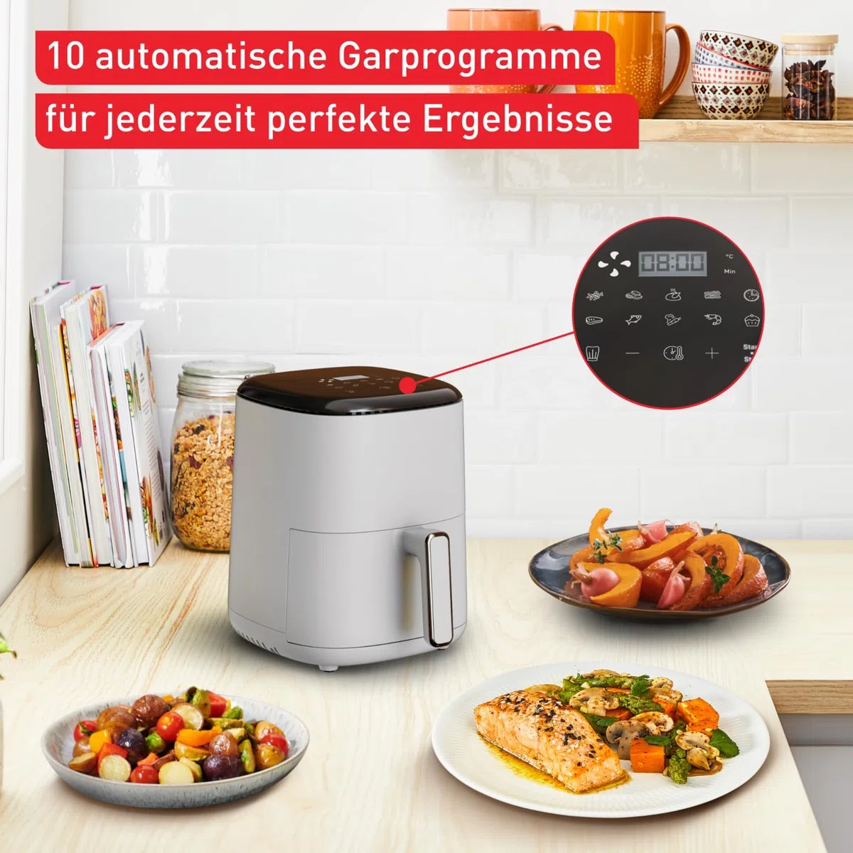 Tefal Easy Fry Compact Heißluftfritteuse/Airfryer 3 L, Hellgrau – kompakt für 1–4 Personen, 10 Programme mit Touch-Display, antihaftbeschichtet, energiesparend, gesund & knusprig genießen, EY145A