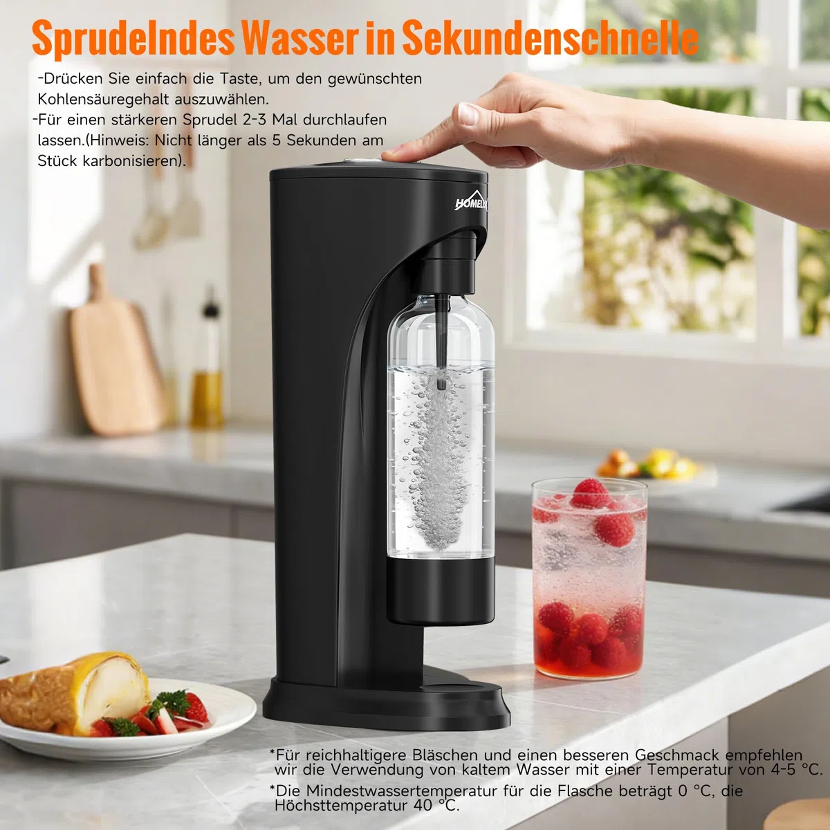 HOMELUX Wassersprudler,Sprudelwasser Maschine,Soda Maker,Wasser Sprudel GeräT,Water Carbonator (Schwarz-1)